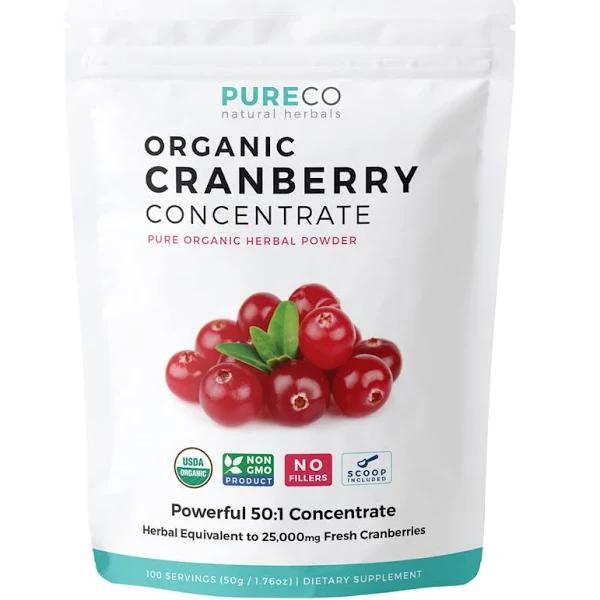 USDA Organic Cranberry Concentrate (50:1) Powder - 500mg Is Equivalent to 25,000mg of Fresh Cranberries - for Kidney Cleanse & UTI Support Vitamins