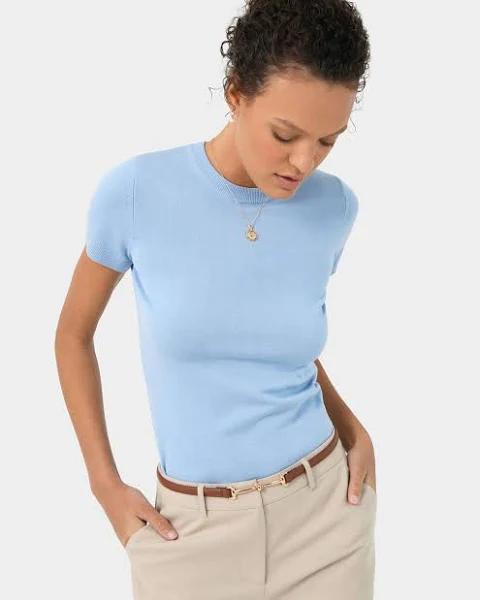 Forcast Women's Catherine Short Sleeve Knit - Pastel Blue - XS - AfterPay & zipPay Available