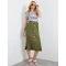 Rockmans Midi Length Button Curved Hem Belted Skirt - Womens - Khaki AU Size 12 - AfterPay & zipPay Available