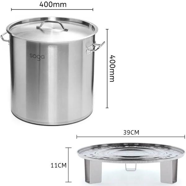 SOGA 50L Stainless Steel Stock Pot with Two Steamer Rack Insert Stockpot Tray