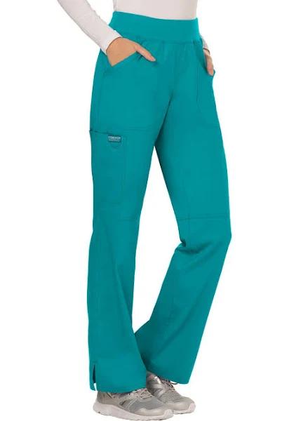 Cherokee Ww110 Mid Rise Straight Leg Pull-On Pant - Teal Blue, XS