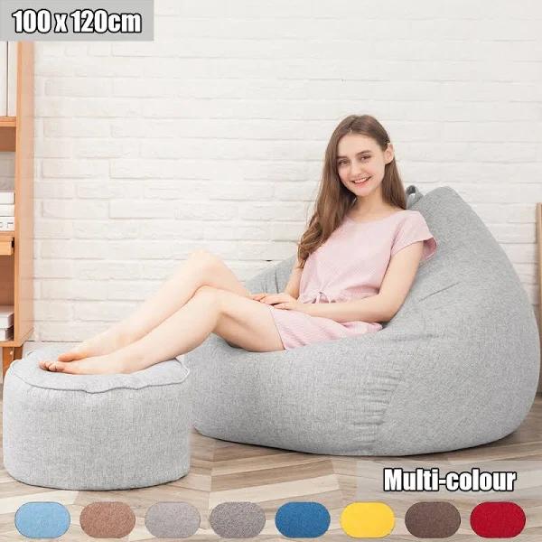 Large Bean Bag Chairs Adults Couch Sofa Cover Indoor Lounger Footrest