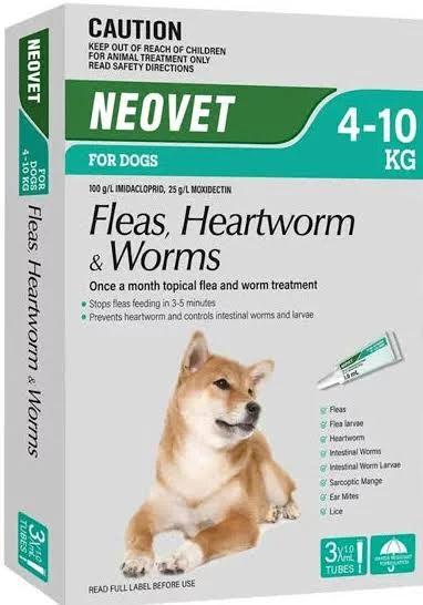 Neovet For Dogs 4 To 10 Kg Aqua Worm Flea Prevention 3 Pipettes