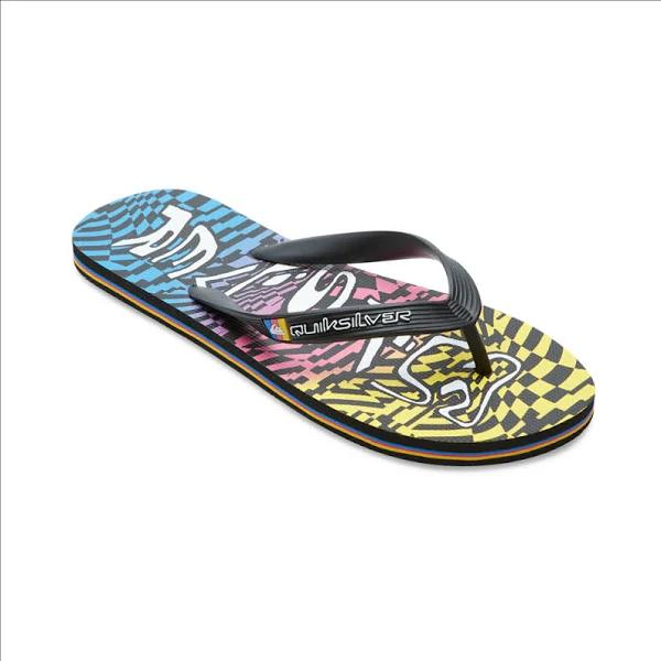 Quiksilver Molokai Wordblock Flip Flops - Black, Blue & Pink