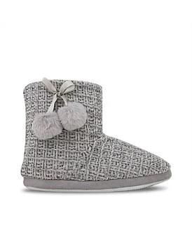 David Jones Grosby Women's Davina Knit Boot Slippers in Grey 308, Size 5 US