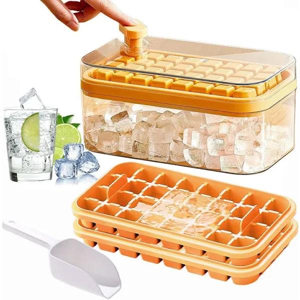 2 Layers One-button Easy Release 64 Pcs Ice Cube Tray - Orange