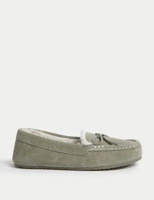 M&S Suede Moccasin Slippers - Dark Sage - AU 6 (UK 4)