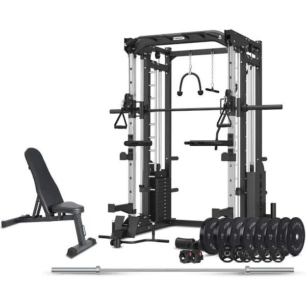 Cortex SM-25 6-in-1 Power Rack with Smith & Cable Machine + BN6 Bench + 130kg Olympic Weight Plate & Barbell Package