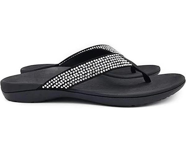 Archline Rebound Orthotic Slides Flip Flop Thongs Slip On Arch Support - Black - Euro 36