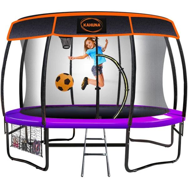 Kahuna 8-ft Trampoline with Roof and Basketball Set - Purple