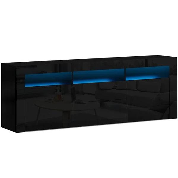 Artiss TV Cabinet Entertainment Unit Stand RGB LED High Gloss Furniture Storage Drawers Shelf 200cm - Black