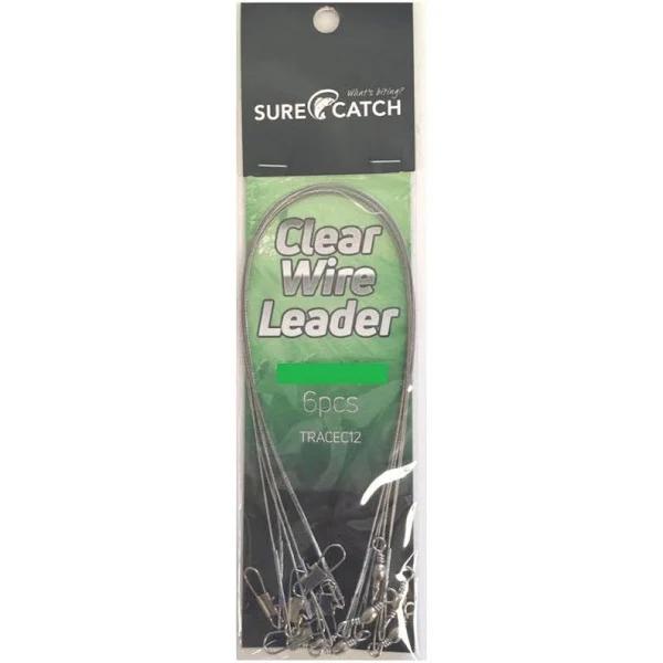 6 x Surecatch 12 Inch x 40lb Clear Wire Fishing Trace With Swivels and Snaps