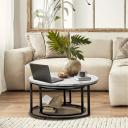 Oikiture Set of 2 Coffee Table Marble Round Nesting White & Black