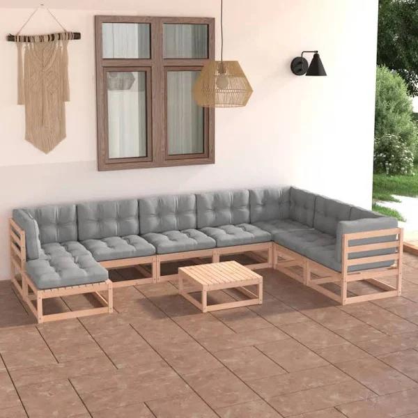 vidaXL 9 Piece Garden Lounge Set with Cushions Solid Pinewood