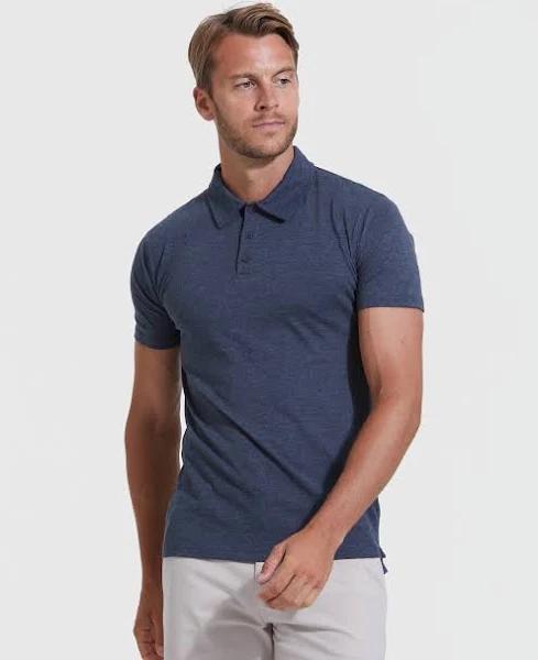 True Classic Heather Navy Blue Short Sleeve Polo Shirt | Cotton Blend | Athletic Cut | L