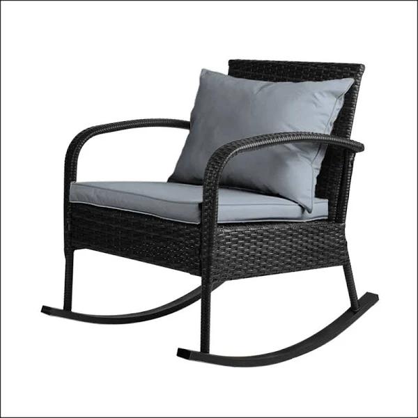 Gardeon Outdoor Furniture Rocking Chair Wicker Garden Patio Lounge Setting - Black