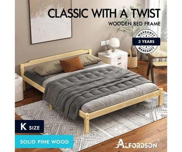 ALFORDSON Bed Frame Wooden Timber King Size Mattress Base Platform Beatrix Oak - Earn Everyday Rewards, AfterPay Available