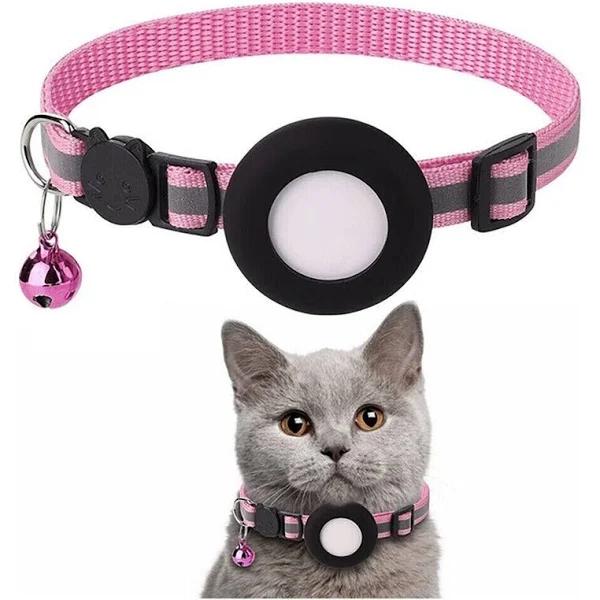 Adjustable Cat Collar Reflective Small Pet Strap for Apple Air Tag - Pink