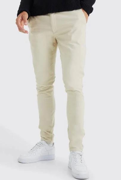 Tall Fixed Waist Skinny Chino Trouser - Beige - Size 38 - boohooMAN