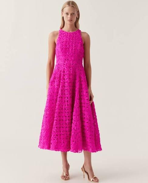 AJE Quintette Midi Dress in Colour Deep Magenta Size 6