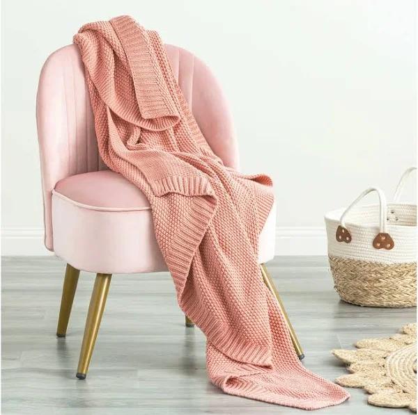 Renee Taylor Moss Seed Stitch Cotton Knitted Throw 130 x 170 CMS Rose