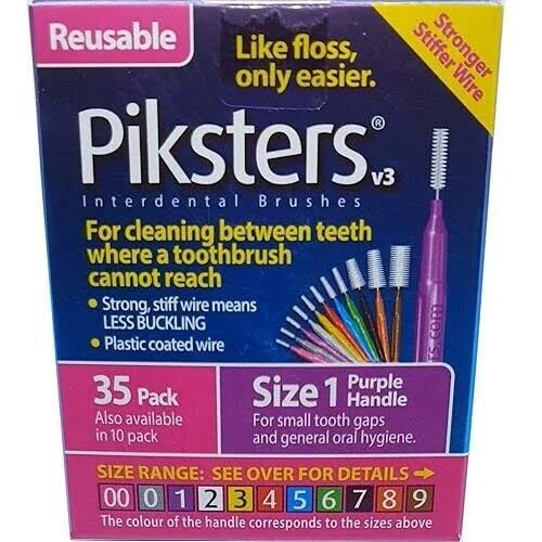 Piksters Interdental Brushes (35 Pack, Size 1 (Purple))