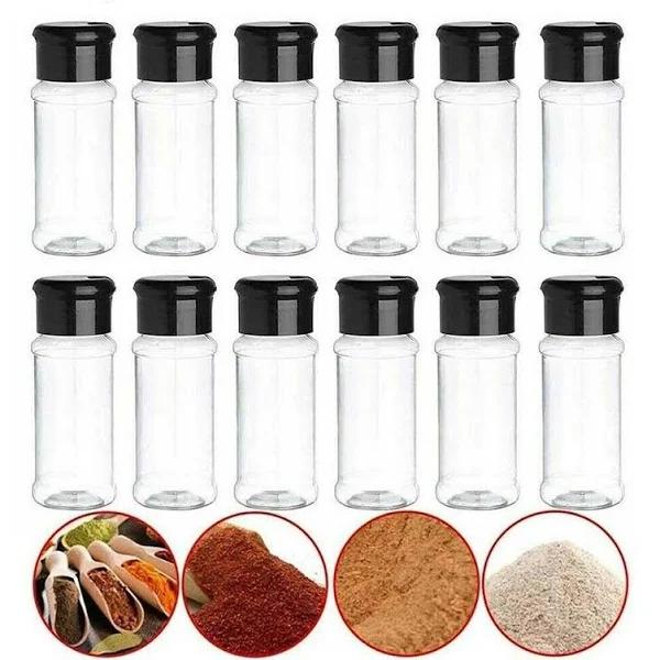 Clear Plastic Spice Bottles Jars Containers Shaker Lid Herb - 100ml