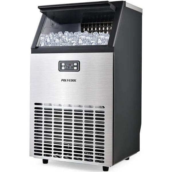 POLYCOOL Ice Cube Maker 45-65kg Commercial Ice Machine Stainless Steel Automatic With LCD Screen