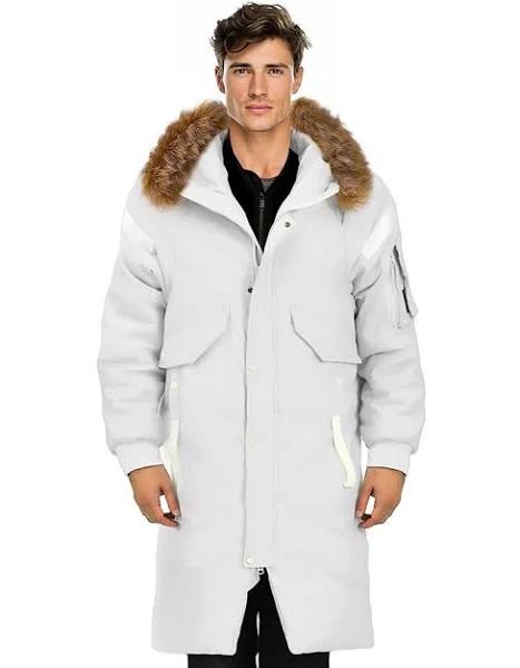 abbee White Winter Fur Hooded Thick Overcoat Jacket Stylish Lightweight Quilted Warm Puffer Coat - XL