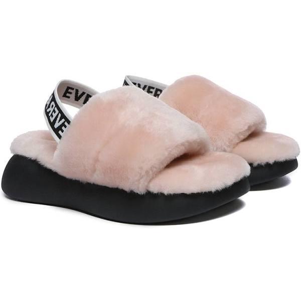 EVERAU Sheepskin Wool Slingback Fluffy Slides Women Miss Ever