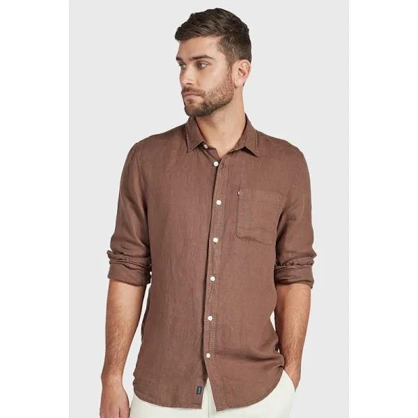 The Academy Brand Hampton L/S Linen Shirt - Bison, S