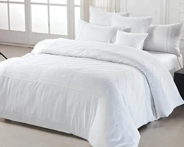 Lamere White Rich Diamond Pintucking Quilt Cover Set (King Size)