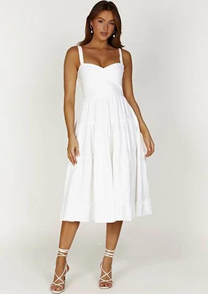 Adriana Linen Midi Dress | White | MESHKI | Size XXS | AfterPay Available