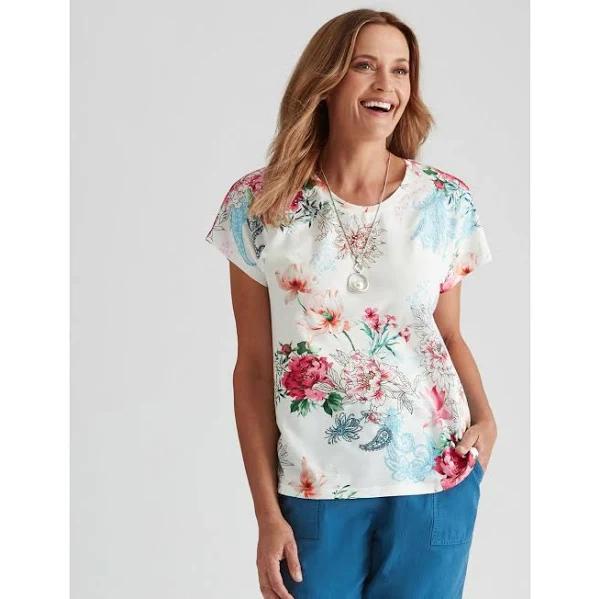 Millers - Womens Tops - Short Sleeve Printed Scoop Neck Slub Top