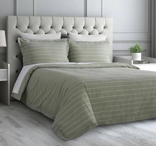 Jason Commercial Studio Stripe Quilt Cover Set Range Sage - Queen / Green