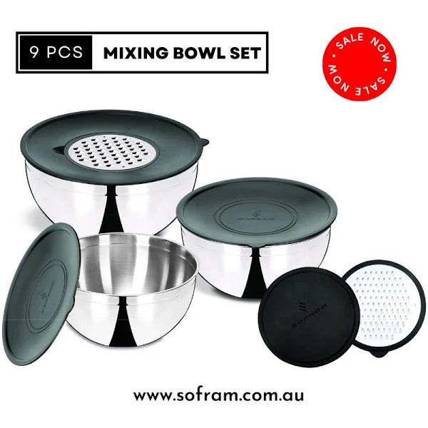 Mixing and Storage Bowl Set 9 Pcs with Splash Proof Lid + Grater