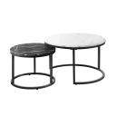 Oikiture Set of 2 Coffee Table Round Nesting Side End Table White & Black