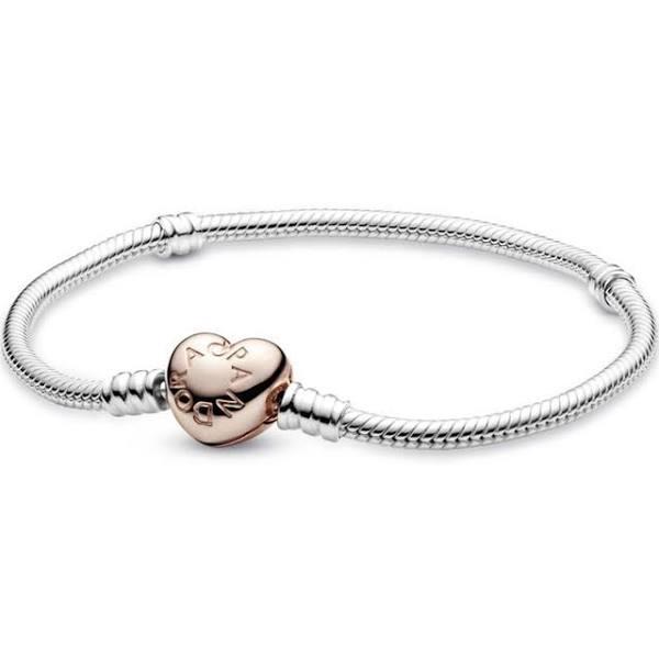 Sterling Silver Bracelet w/PANDORA Rose Heart Clasp 580719 | Bracelets