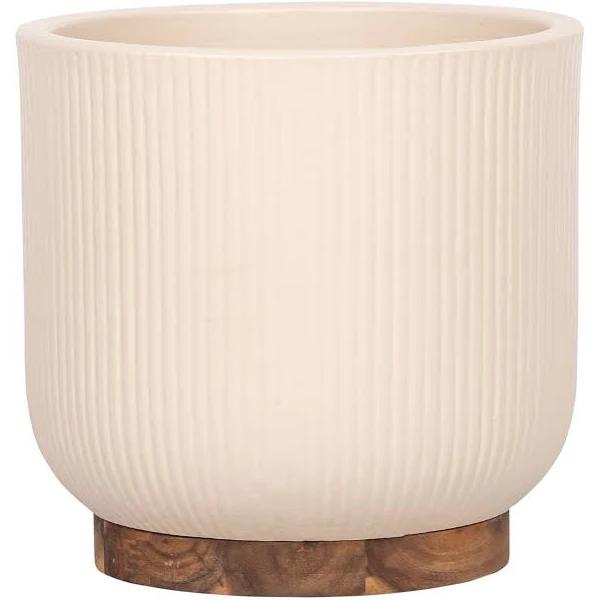 Lotus 250 x 250mm Large Cream Round Linear Ceramic Pot