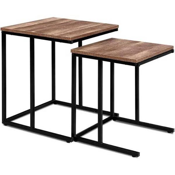 Artiss Coffee Table Nesting Side Tables Wooden Rustic Vintage Metal