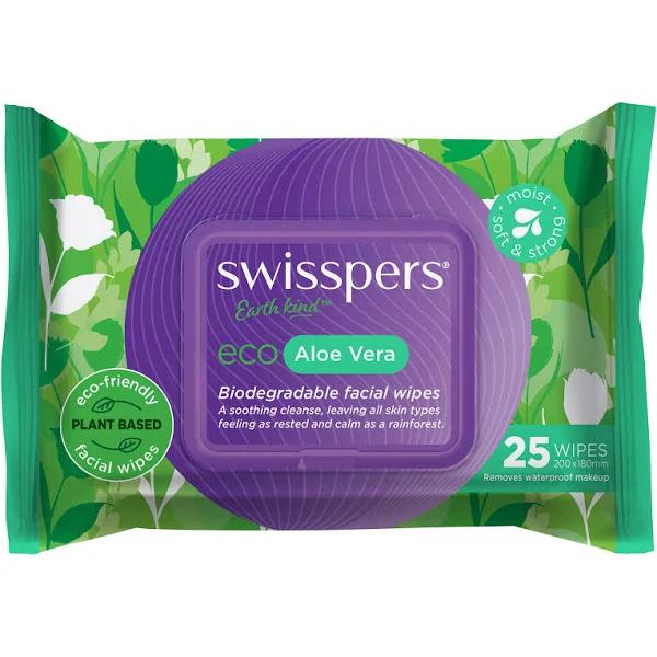 Swisspers - Eco Aloe Vera Biodegradable Facial Wipes 25 Pack