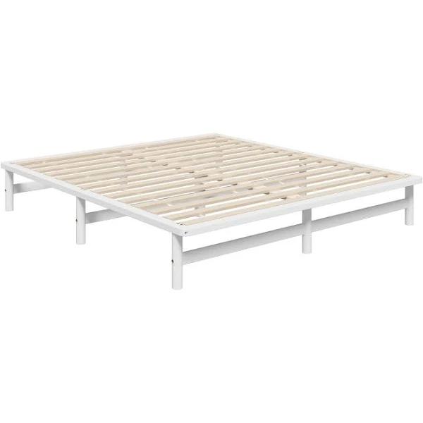 Oikiture Wooden Bed Frame Base Platform Solid Pine Timber White (King)