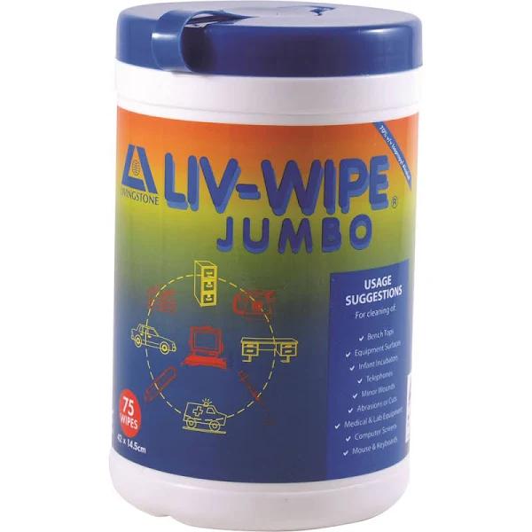 Liv-Wipe Antibacterial Alcohol Wipes Jumbo 75 Tub X11