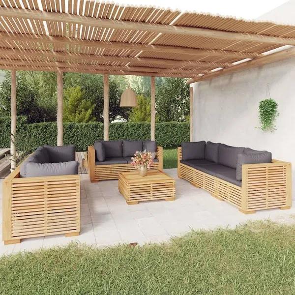 9 Piece Garden Lounge Set With Cushions Solid Wood Teak