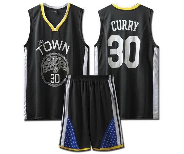 Stephen Curry No.30 Basketball Jersey Set #30 Golden State Warriors Uniform For Kids Teens - Black