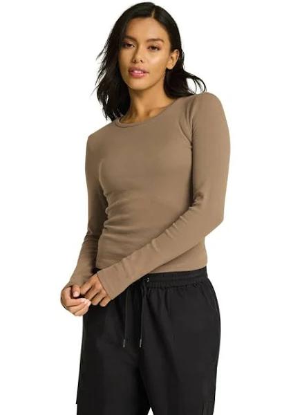 Rockwear Unwind Brushed Rib Long Sleeve Top Coffee 10