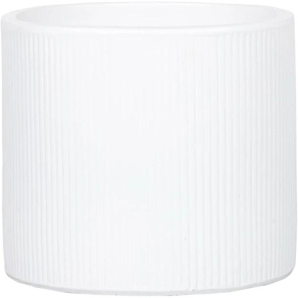 Lotus 250 x 250mm Linear White Round Ceramic Foot Pot