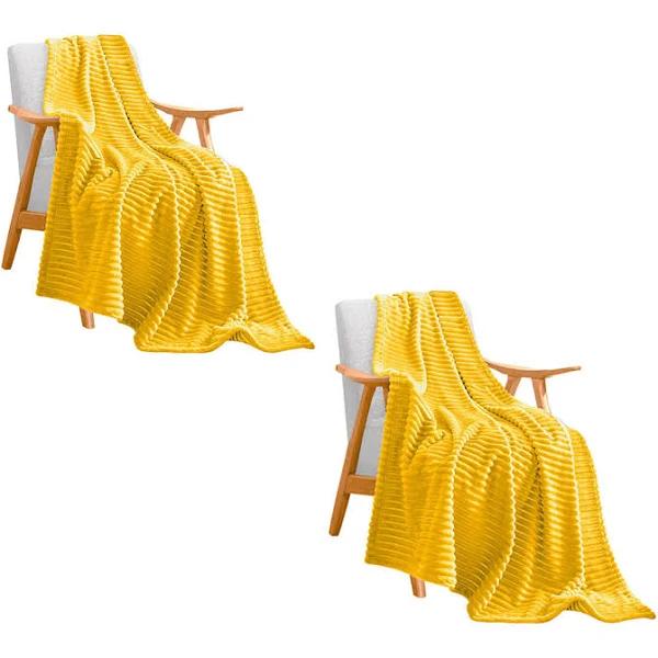 SOGA 2x Throw Blanket Warm Cozy Striped Pattern Thin Flannel Coverlet Fleece Bed Sofa Comforter Yellow