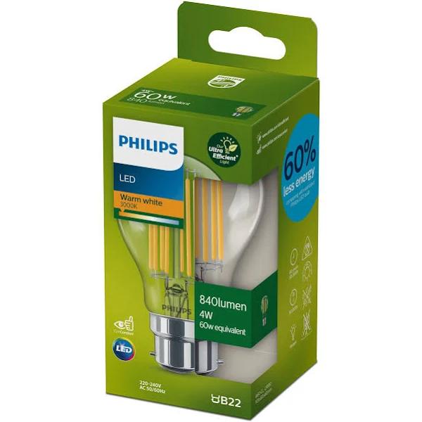 Philips A60 B22 LED 840lm Warm White 4W Ultra Efficient Globe