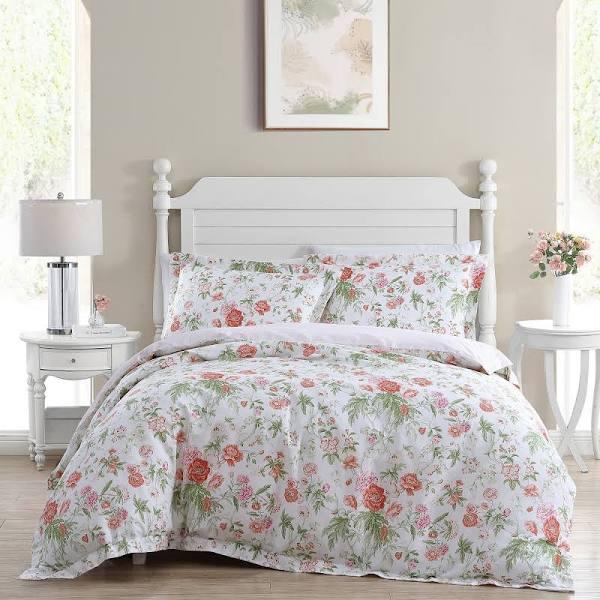 Laura Ashley Breezy Floral Quilt Cover Set, Super King / Coral